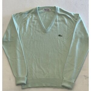 Vintage 80s IZOD Lacoste Sweater Mens S Mint Green V-Neck 100% Orlon Acrylic USA